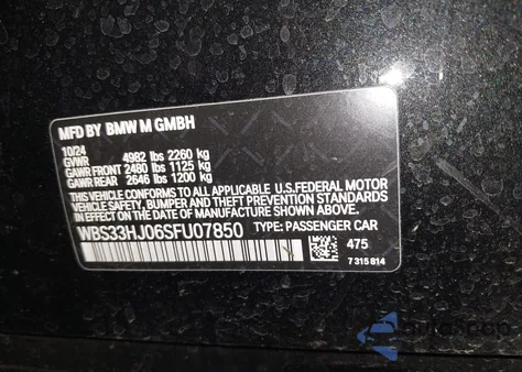 2025 BMW M3 Competition xDrive z USA, uszkodzony, nr VIN WBS33HJ06SFU07850